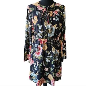 Loft Poppy Bloom Floral Bell Sleeve Mini Dress